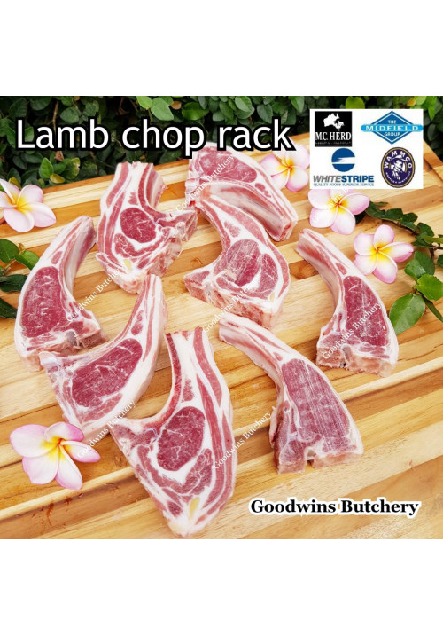 Lamb chop RACK CHOPS, cut from rack, frozen 1 & 3/4" (price/pack 700gr) brand Australia Wammco / WhiteStripe